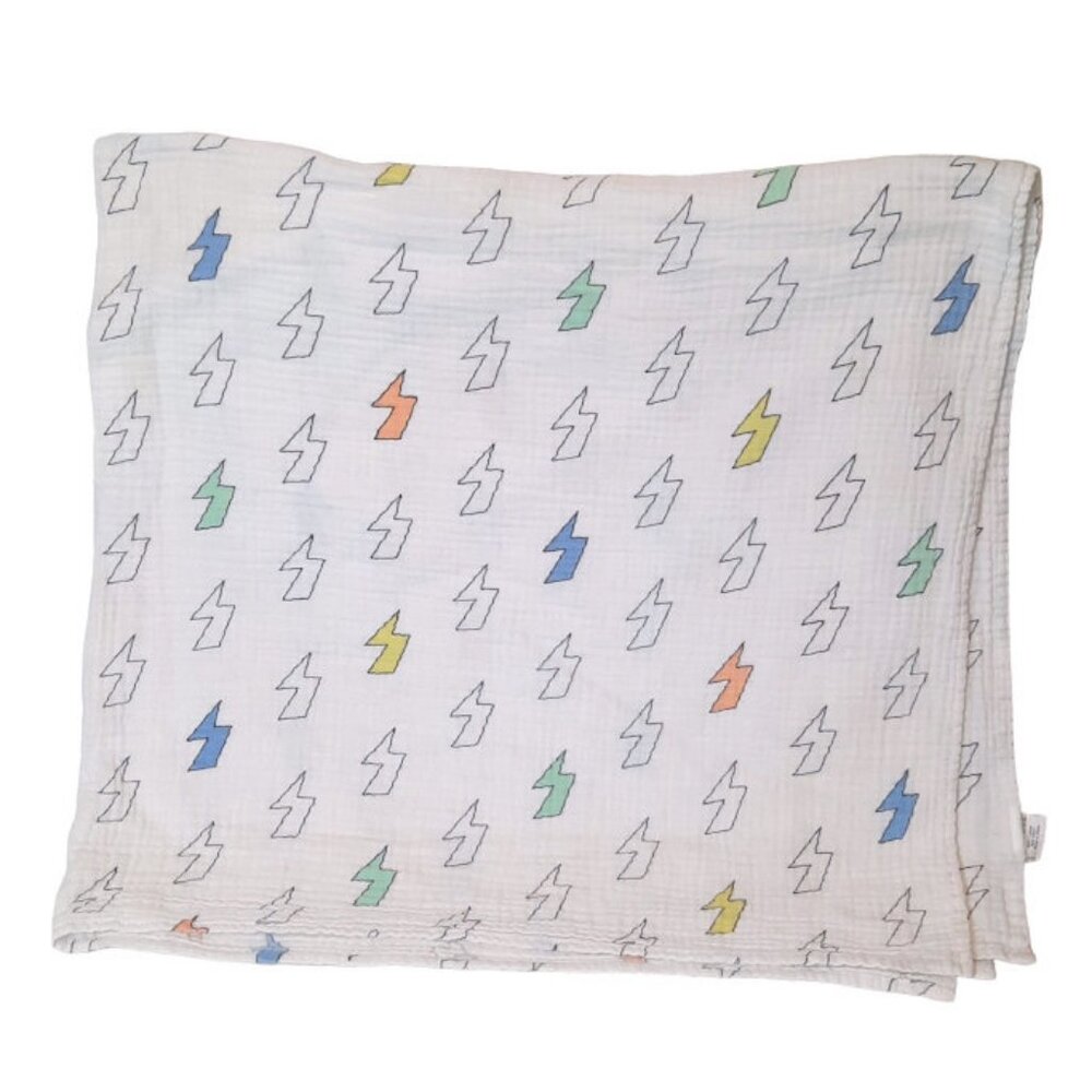 Okie Dokie Lightning Bolt Muslin Swaddle Wrap Security Lovey Blanket 39" X 38"